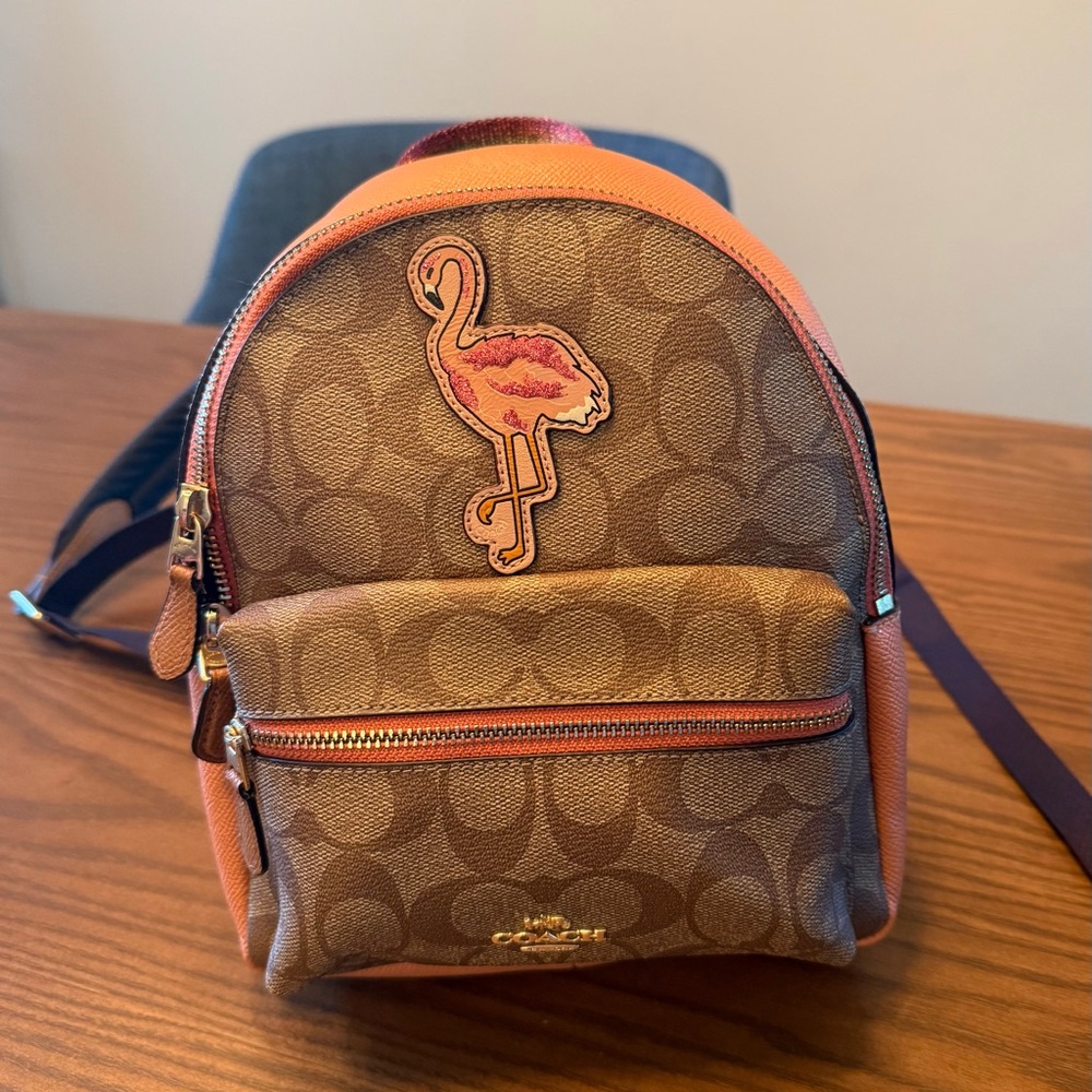 Coach Tan and Orange Backpack with Flamingo Patch